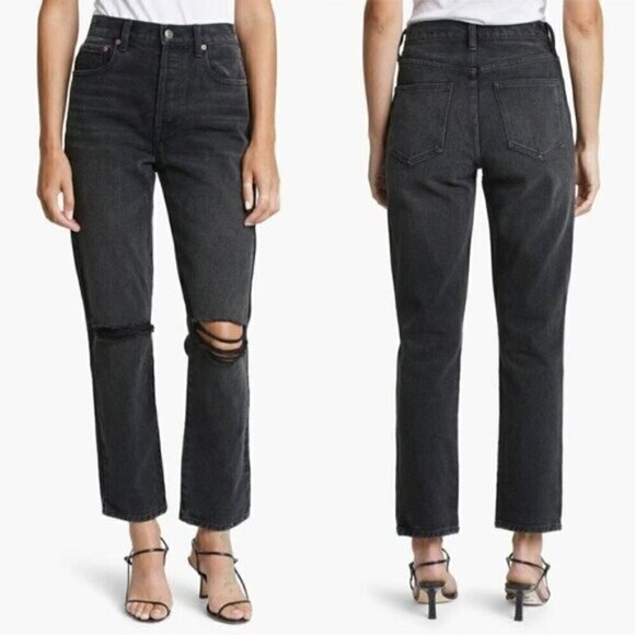 NWT Pistola Keaton Black Jeans Size 29 High Rise Slim Straight Distressed - Picture 1 of 11